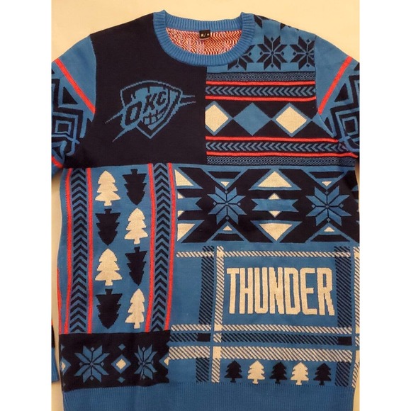 OKC Oklahoma City Thunder Ugly Christmas Sweater Mens Medium NBA Basketball 1c - Picture 2 of 9